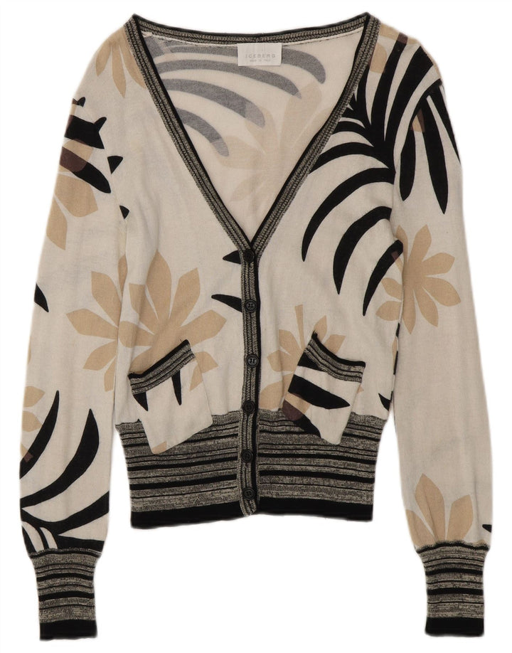 ICEBERG Suéter tipo cárdigan para mujer UK 6 XS Algodón floral blanco roto