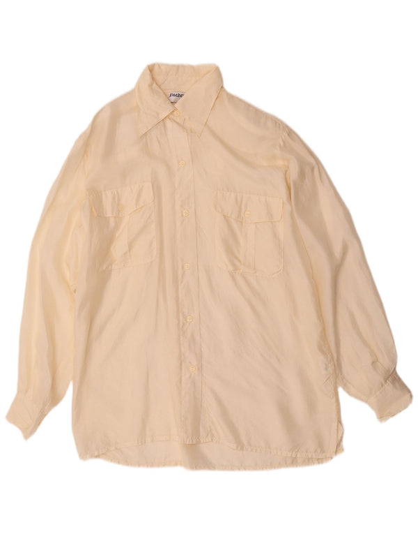 Vintage mujer camisa blusa Reino Unido 12 seda beige medio