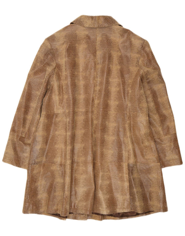 Vintage mujer abrigo de cuero de gran tamaño EU 50 3XL marrón animal print cuero