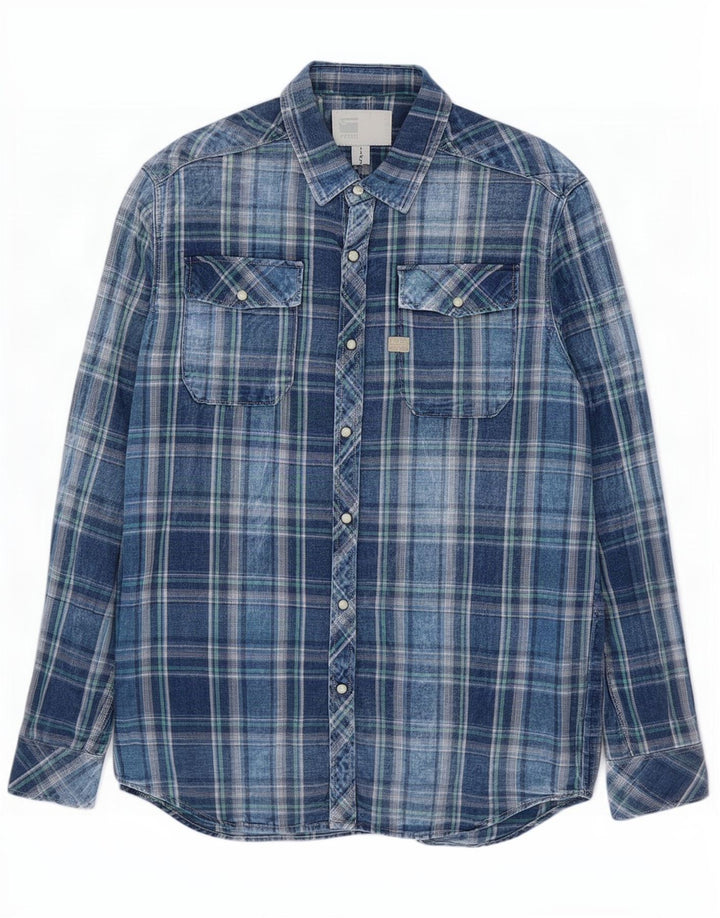 G-Star Hombre Camisa De Franela De Algodón A Cuadros Azul Grande