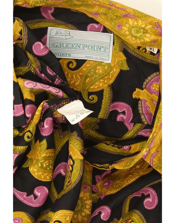 Vintage hombres camisa de manga corta XL negro Paisley algodón