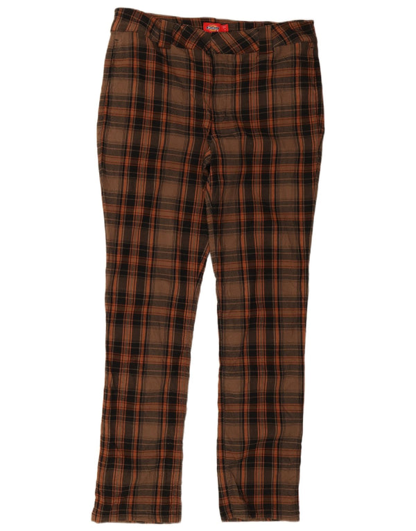 Dickies Womens Skinny Chino Trousers US 13 Large W34 L30 Brown Check Rayon