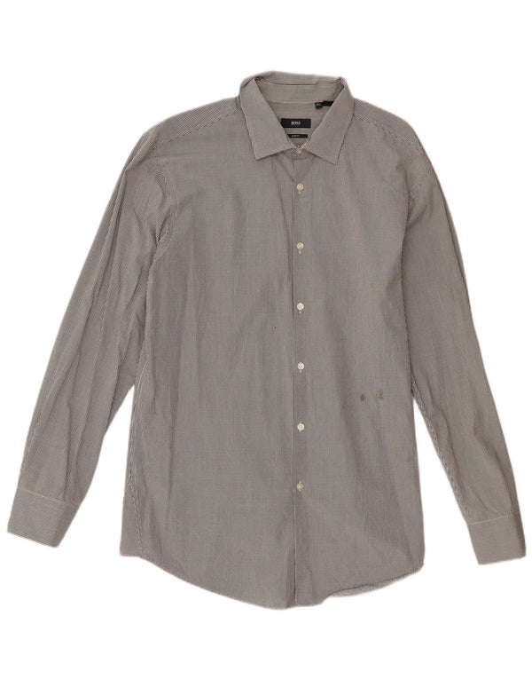 Hugo Boss Camisa Slim Fit para hombre Talla 17 1/2 XL Algodón a cuadros negro
