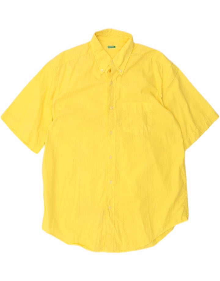 BENETTON Camisa Manga Corta Hombre XL Amarillo Algodón