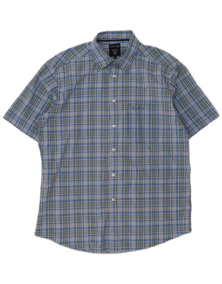 James Pringle Camisa de manga corta para hombre Poliéster a cuadros azul grande