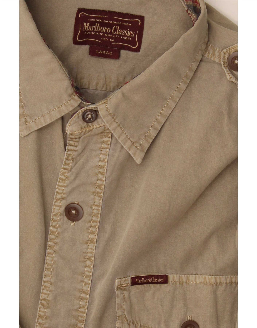 Marlboro Classics - Camisa militar para hombre, talla grande, color caqui
