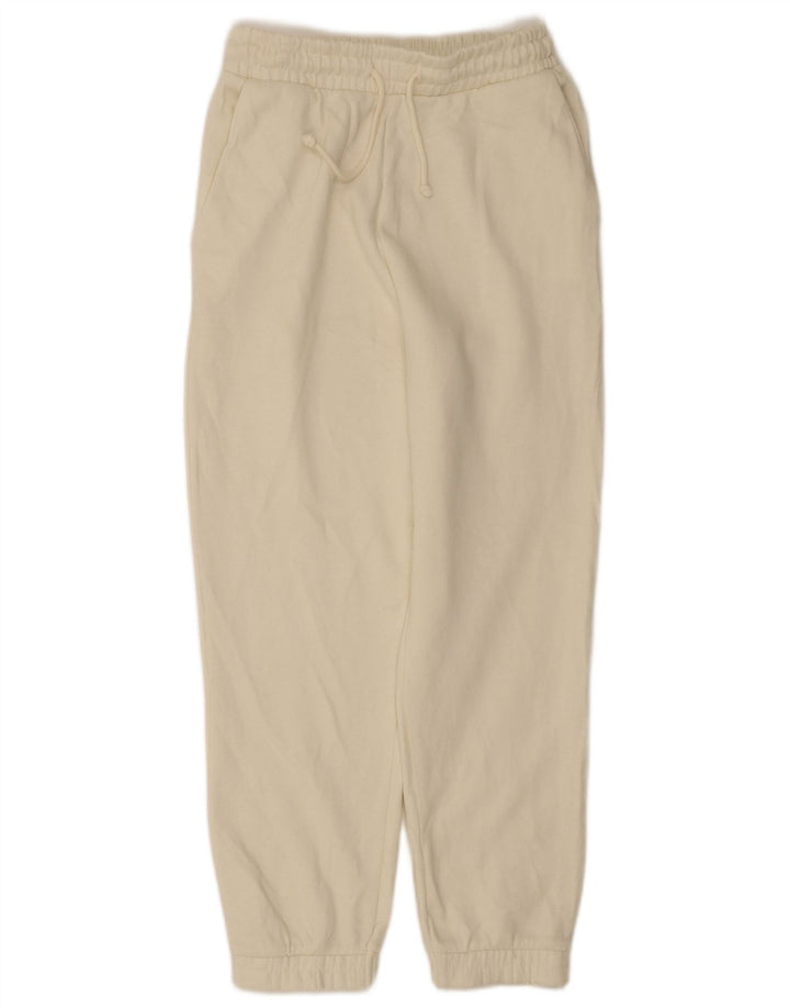 Zara Mujer Pantalones De Chándal Joggers UK 12 Medio Blanco Poliéster