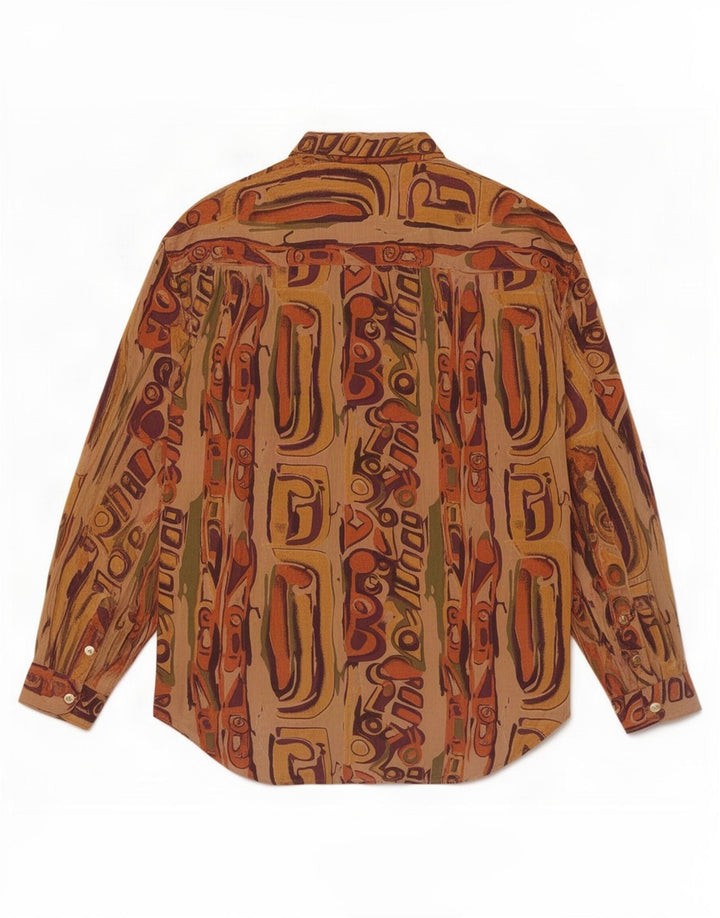 Vintage mujer longline patrón abstracto camisa blusa Reino Unido 14 marrón medio