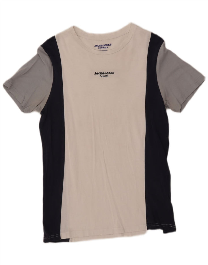 JACK & JONES Hombre Originals Camiseta Top Small Blanco Colorblock Algodón