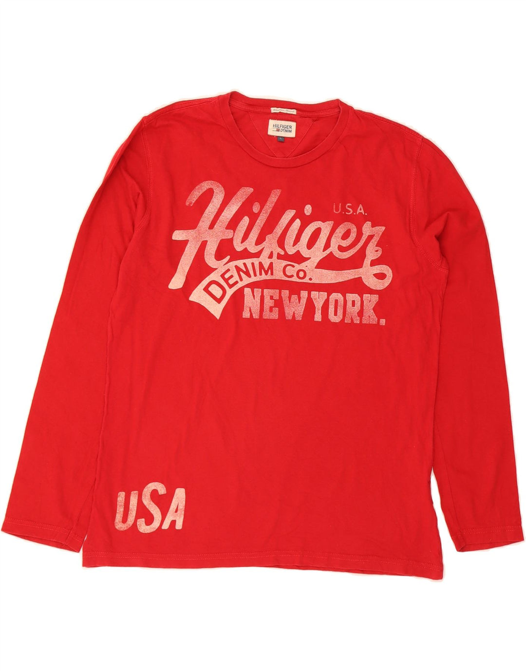 TOMMY HILFIGER Mens Graphic Top Long Sleeve Large Red Cotton Vintage Tommy Hilfiger and Second-Hand Tommy Hilfiger from Messina Hembry 