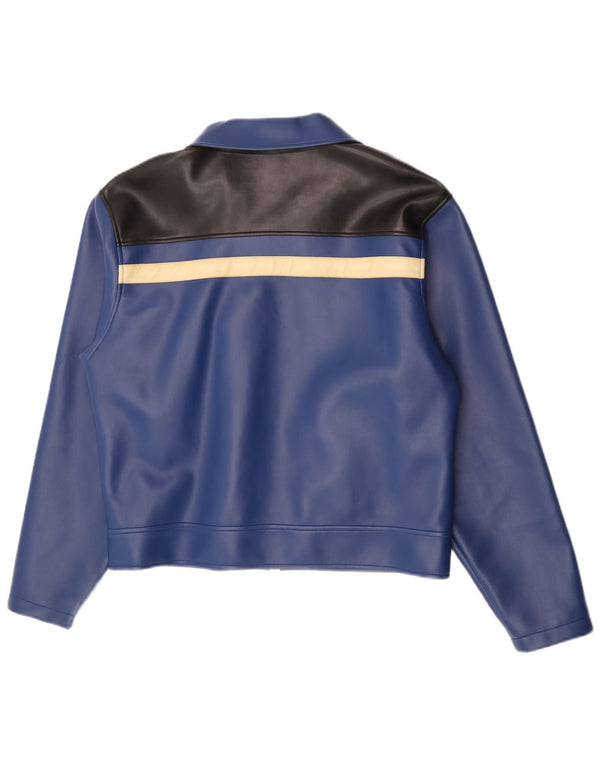 Vintage hombres chaqueta bomber de cuero sintético Reino Unido 40 bloque de color azul grande