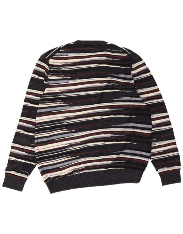 Hugo Boss Jersey de cuello redondo para hombre, talla 2XL, algodón a rayas azul marino