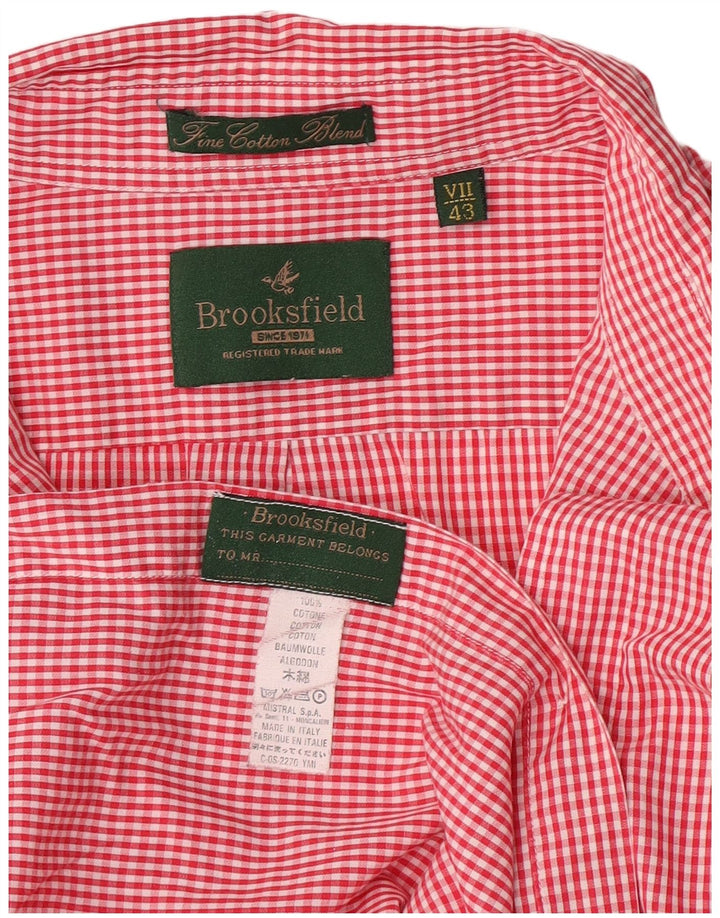 Camisa Brooksfield para hombre Talla 43 XL Algodón a cuadros rojo