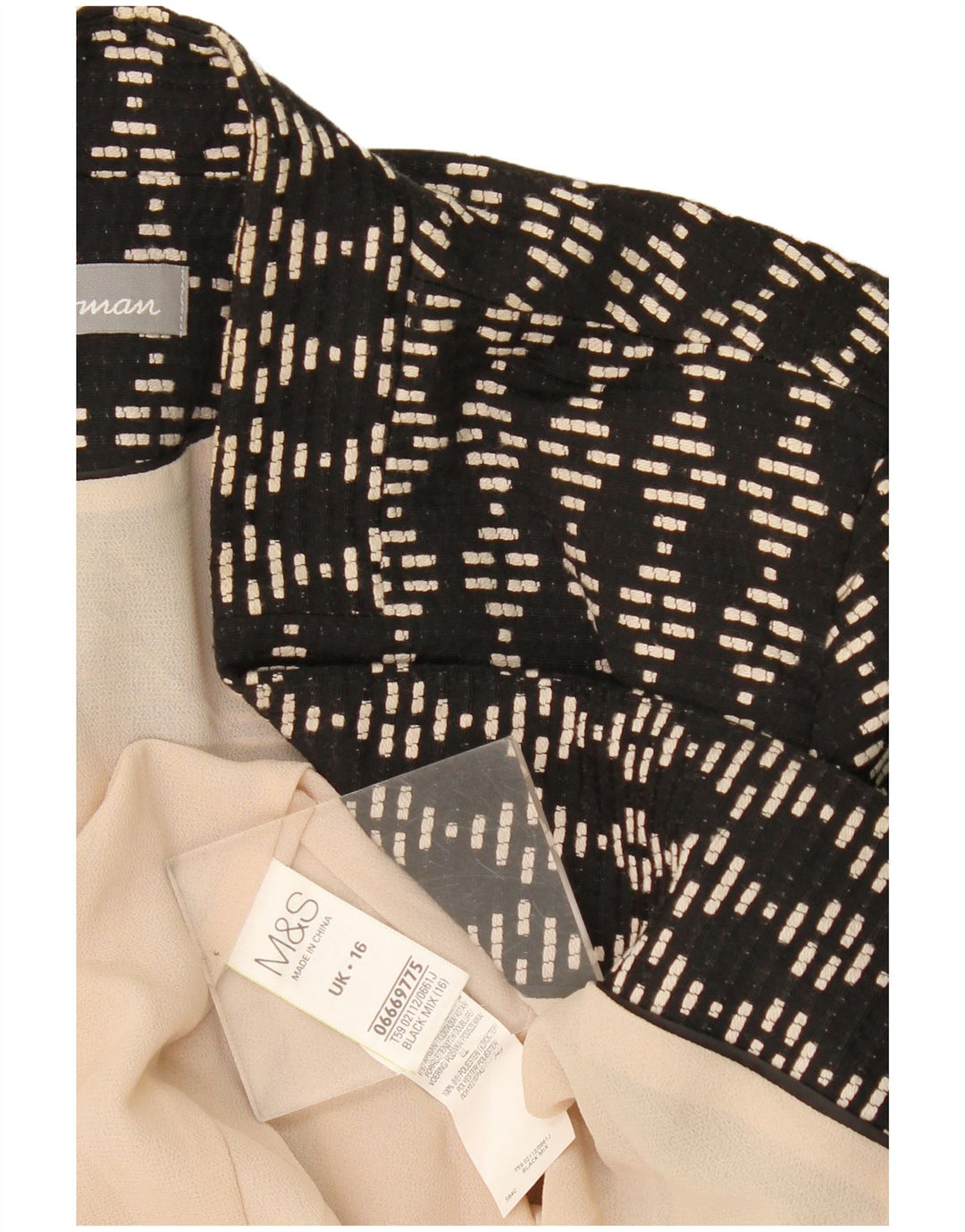 Marks & Spencer Chaqueta tipo blazer abierta para mujer UK 46 Grande Negro Geométrico