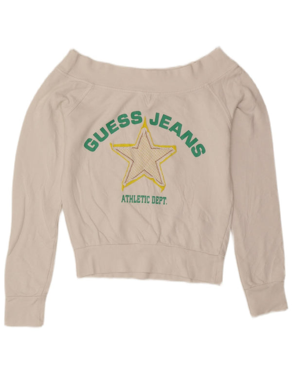 Guess Mujer Crop Graphic Sudadera Jumper UK 14 Medium Blanco Algodón