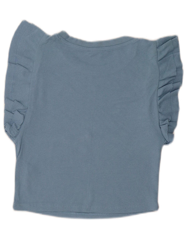 Zara Mujer Crop Blusa Top Reino Unido 44 Grande Algodón Azul