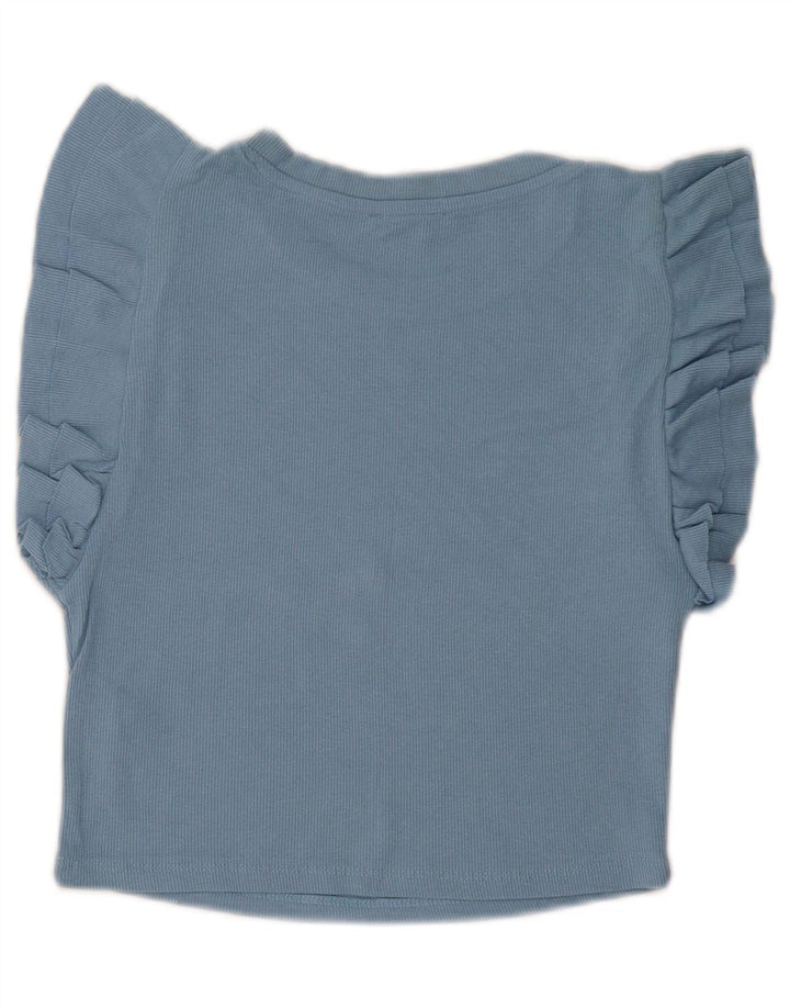 Zara Mujer Crop Blusa Top Reino Unido 44 Grande Algodón Azul