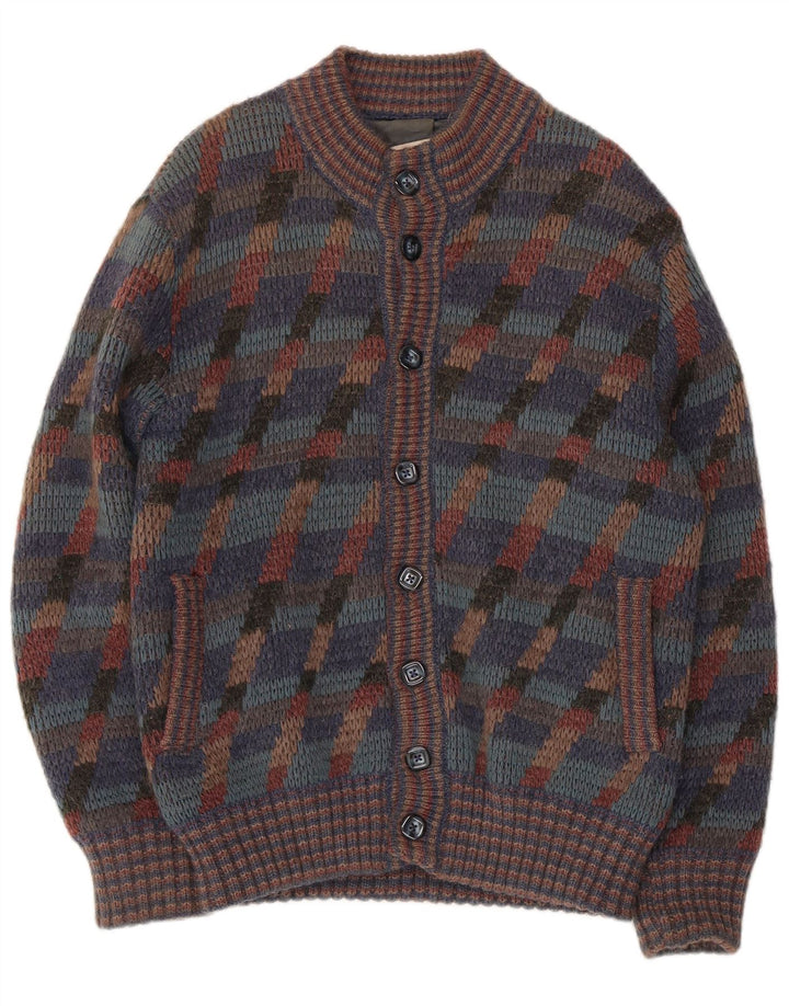 Vintage hombres Cardigan suéter medio multicolor rayas
