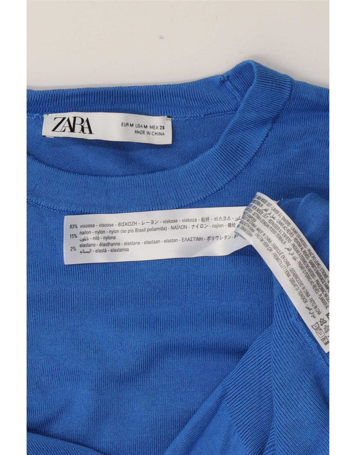 Zara - Jersey de cuello redondo para mujer, talla 40, viscosa azul medio