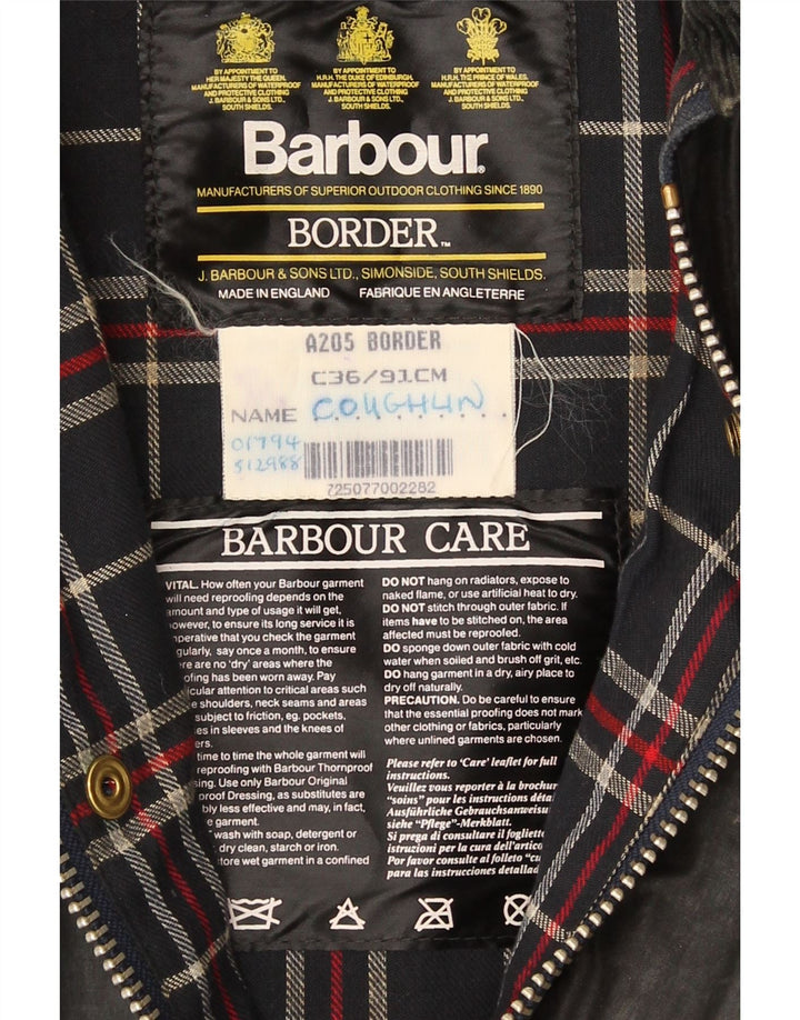 Barbour Abrigo de algodón encerado con borde para hombre Reino Unido 36 Pequeño Negro