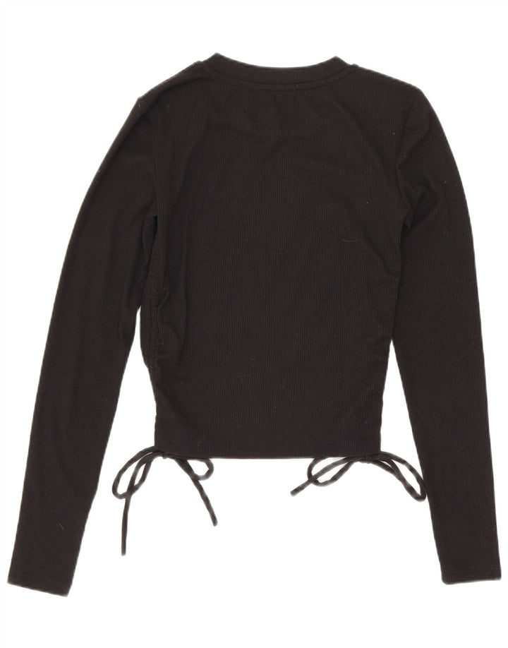 Zara Mujer Crop Top Manga Larga UK 8 Small Poliéster Negro