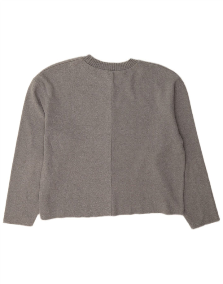 Zara Mujer Loose Fit Top Manga Larga UK 40 Pequeño Poliéster Gris