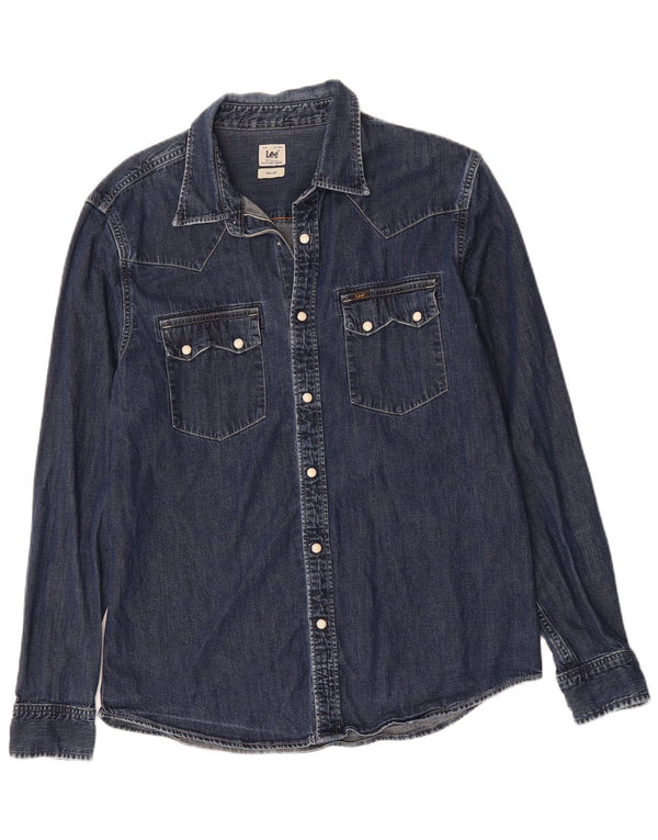 LEE Camisa vaquera para hombre grande de algodón azul marino