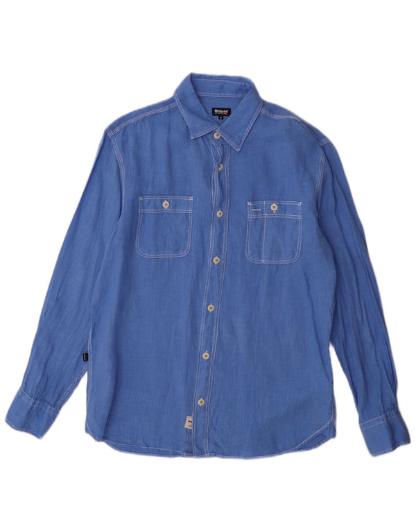 Camisa Blauer Hombre Lino Azul Medio