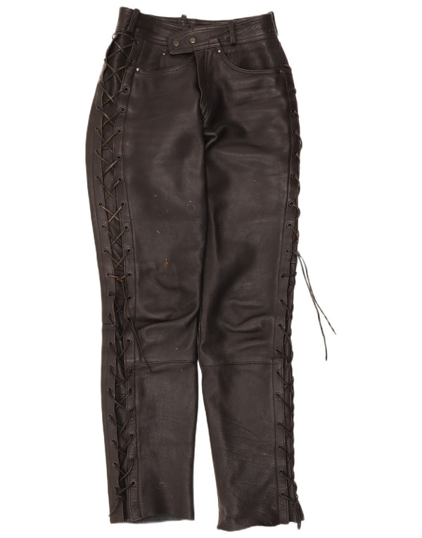 Pantalones de cuero cónicos vintage para mujer W30 L34 cuero negro