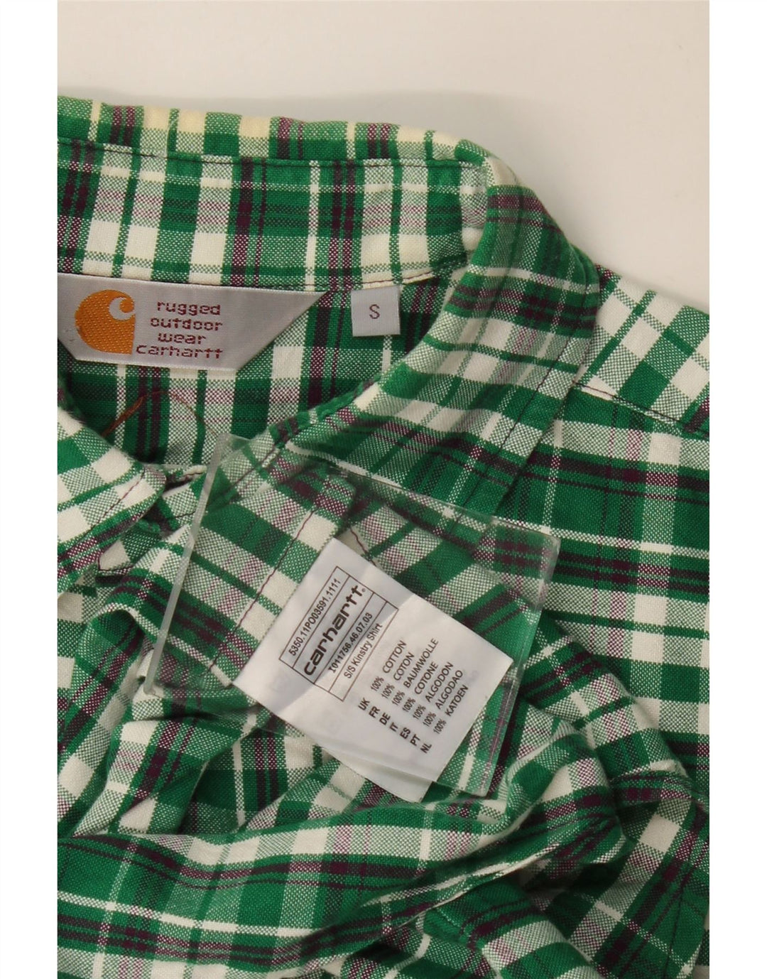 CARHARTT Camisa de manga corta para hombre de algodón a cuadros verdes pequeños
