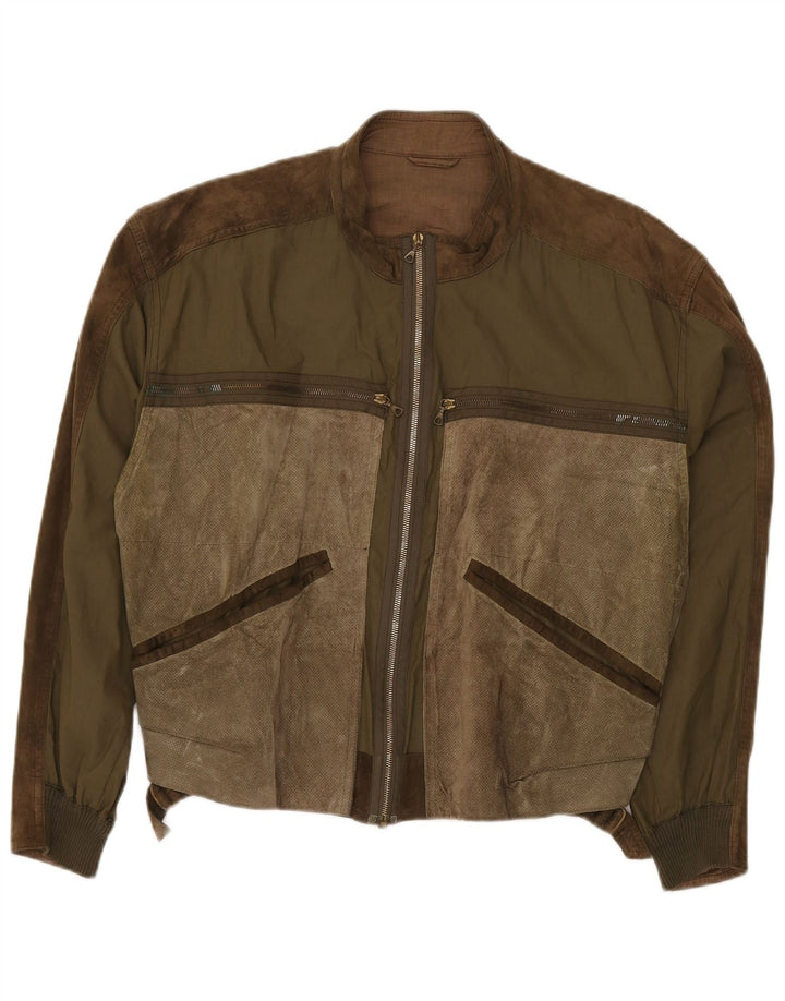 LA MATTA Chaqueta de ante para hombre UK 40 Large Khaki Colourblock Leather