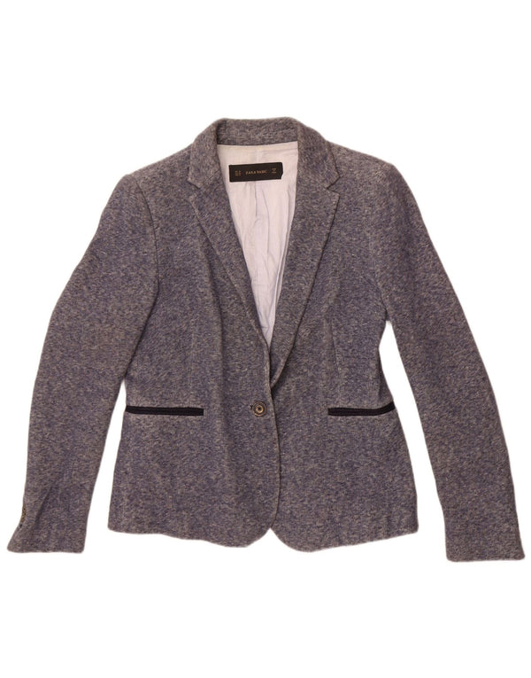 Zara Mujer Chaqueta Blazer De 1 Botón UK 40 XL Algodón Moteado Azul