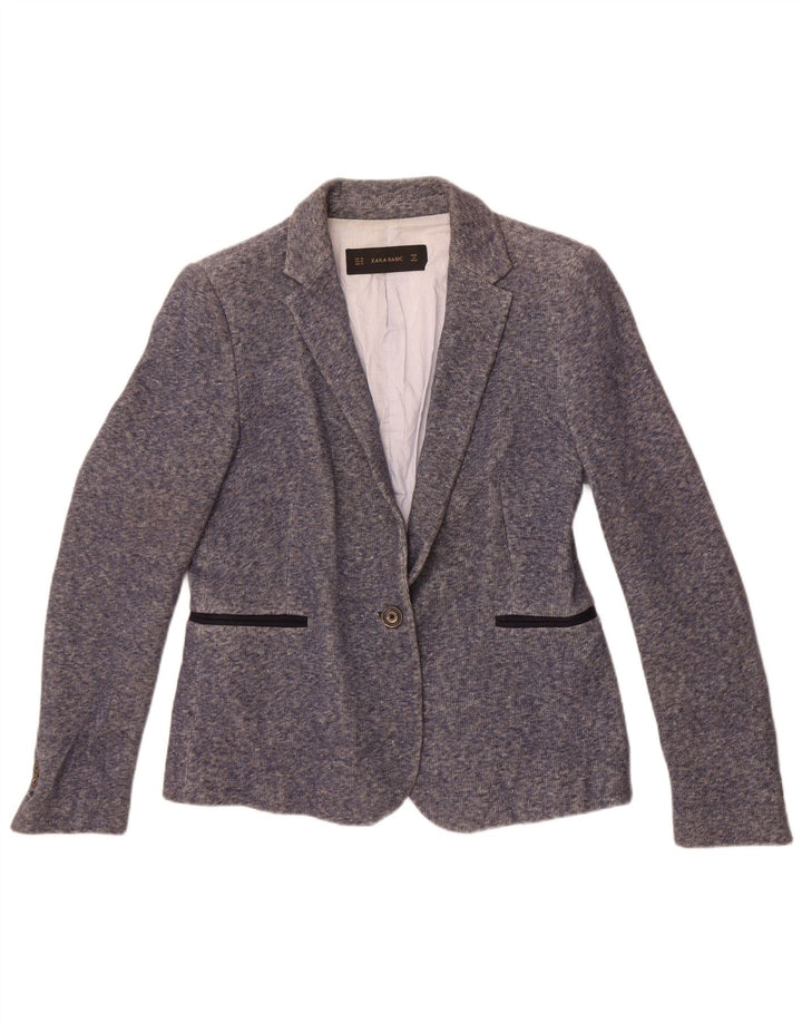 Zara Mujer Chaqueta Blazer De 1 Botón UK 40 XL Algodón Moteado Azul