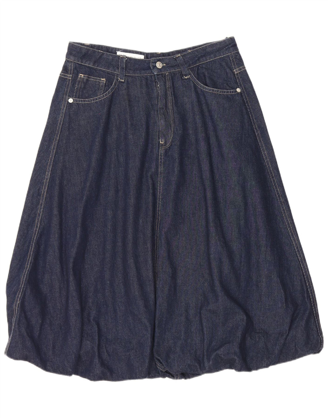 Zara Mujer Denim Bubble Falda Grande W30 Azul Marino Algodón