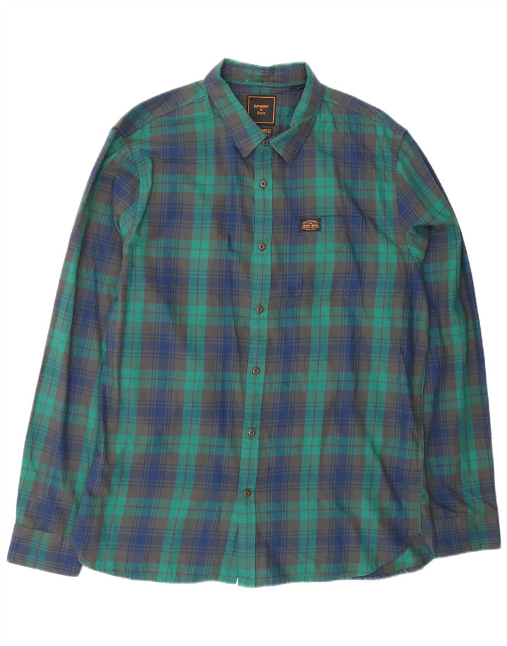 SUPERDRY Camisa de franela para hombre 2XL Algodón a cuadros verdes