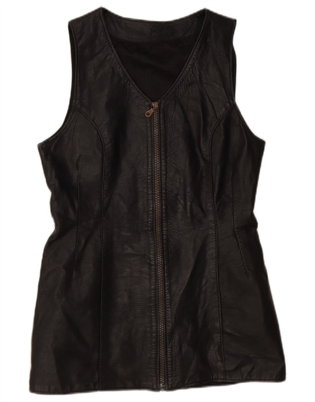 Vintage mujer cuero gilet Reino Unido 10 pequeño negro