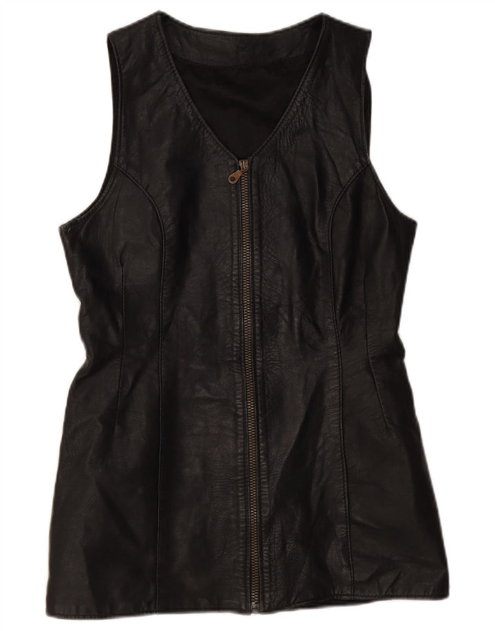 Vintage mujer cuero gilet Reino Unido 10 pequeño negro