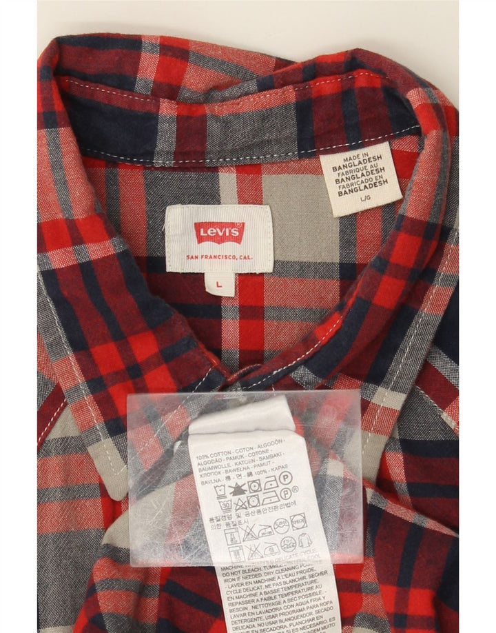 LEVI'S Camisa de franela para hombre de algodón a cuadros rojos grandes