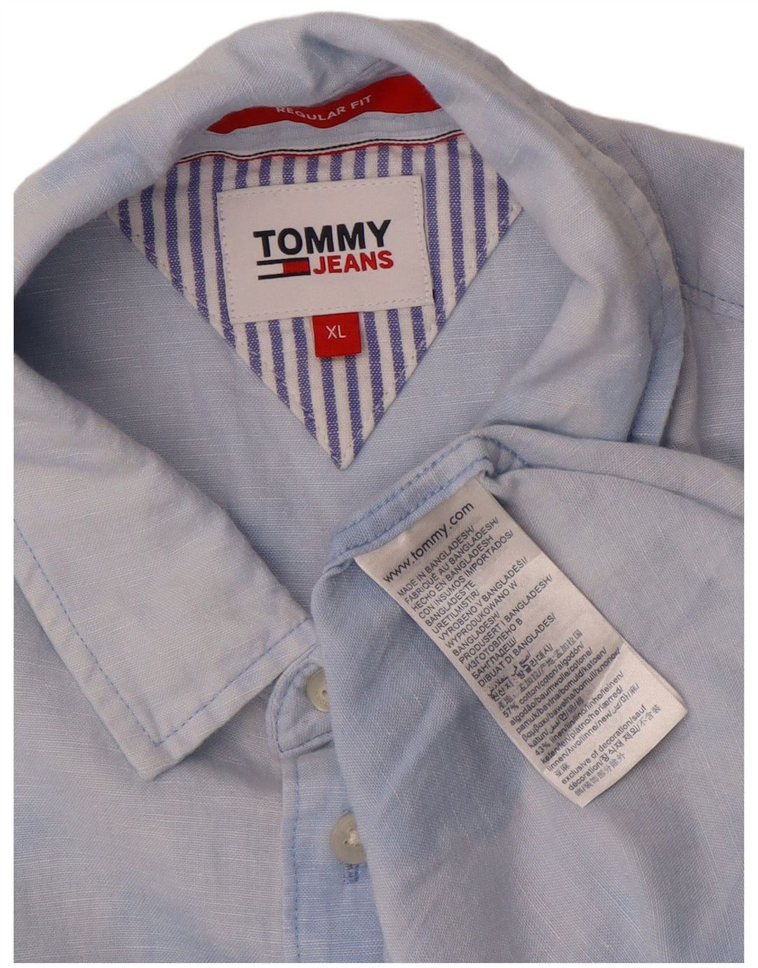 TOMMY HILFIGER Camisa de corte regular para hombre XL Algodón teñido anudado azul