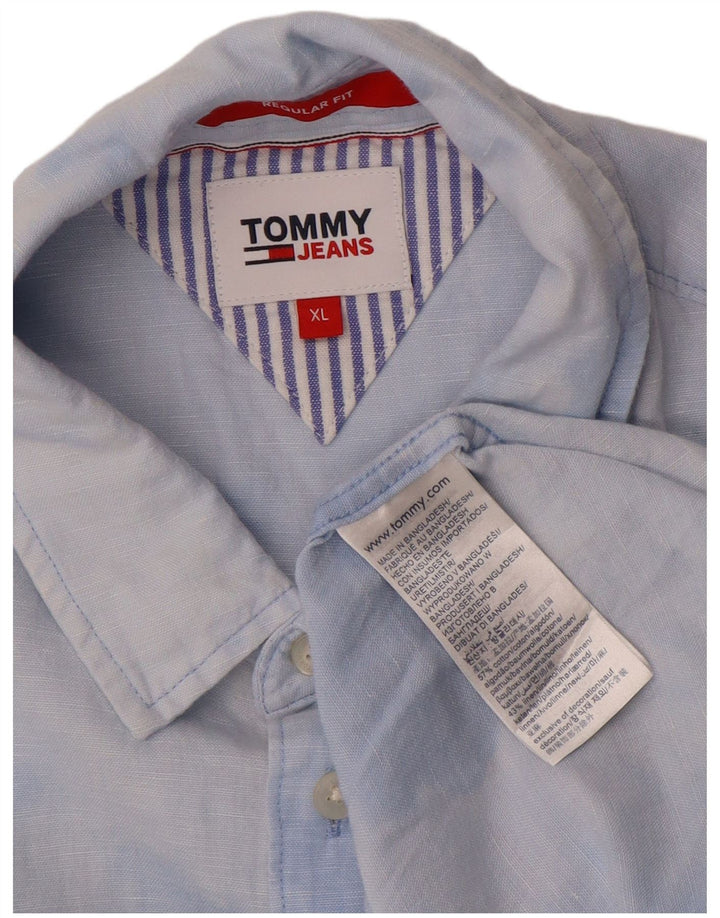 TOMMY HILFIGER Camisa de corte regular para hombre XL Algodón teñido anudado azul