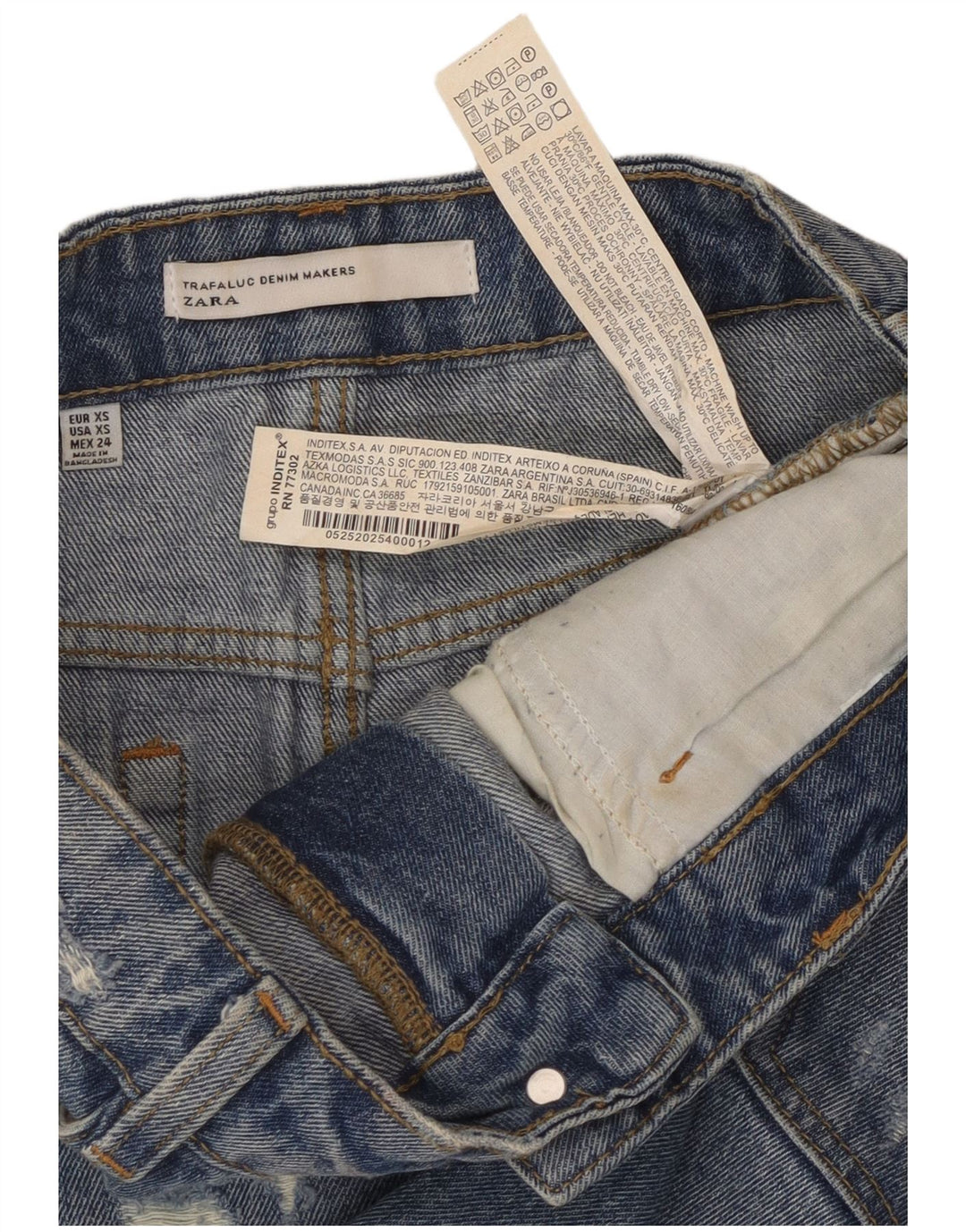 ZARA Mujer Trafaluc Minifalda Vaquera Desgastada XS W24 Algodón Azul