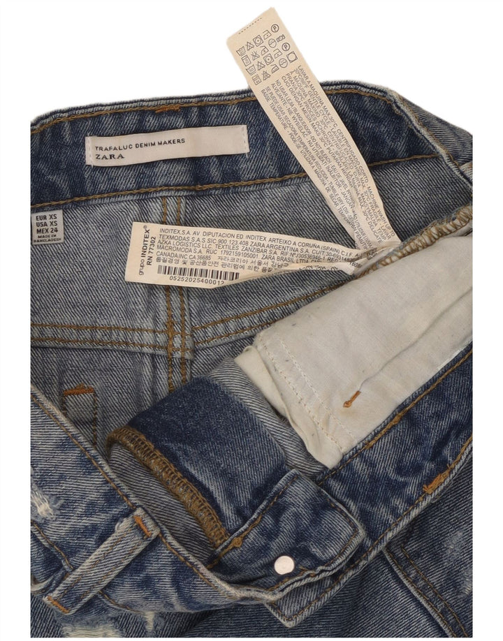 ZARA Mujer Trafaluc Minifalda Vaquera Desgastada XS W24 Algodón Azul