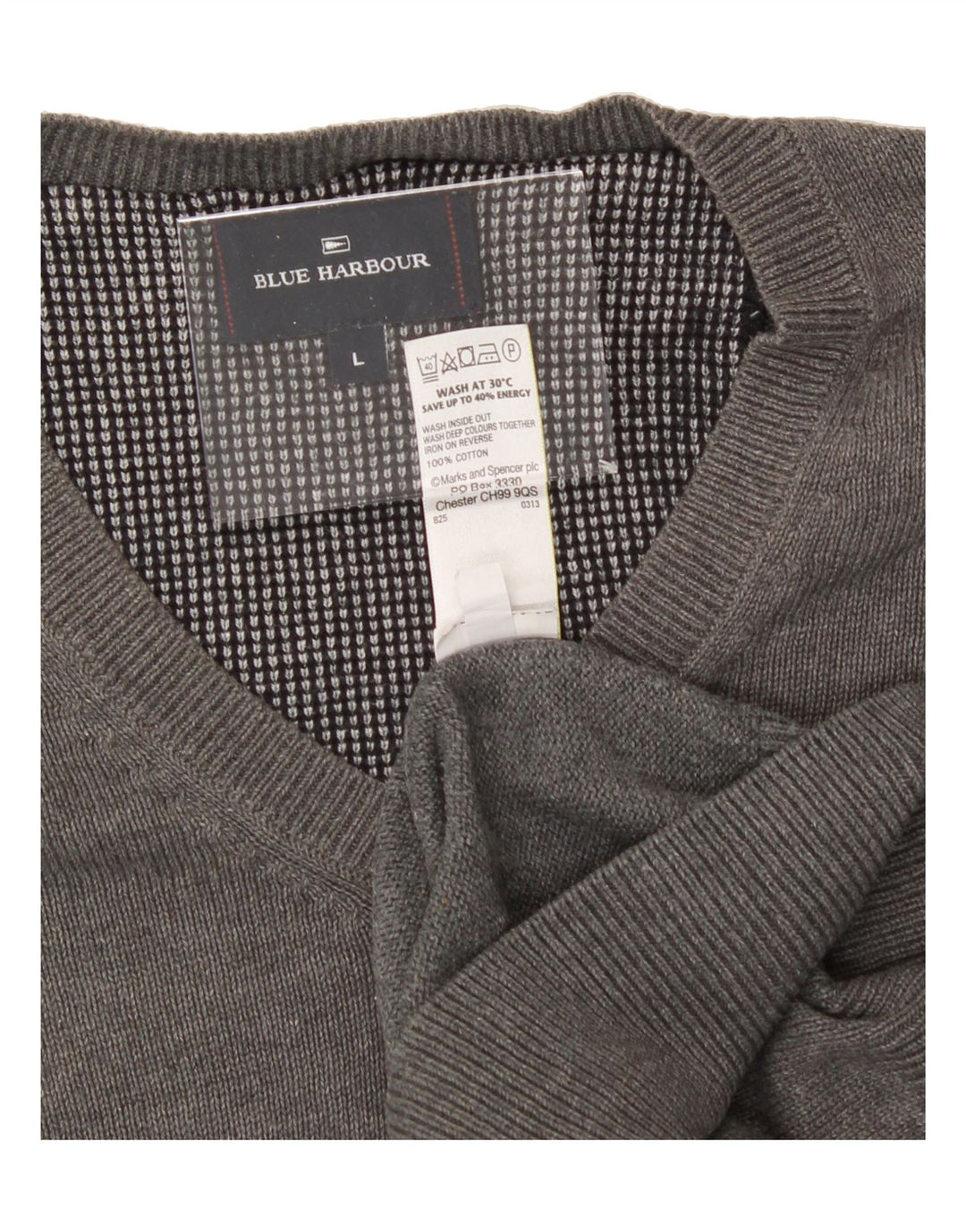 BLUE HARBOUR Mens V-Neck Jumper Sweater Large Grey Cotton Vintage Blue Harbour and Second-Hand Blue Harbour from Messina Hembry 
