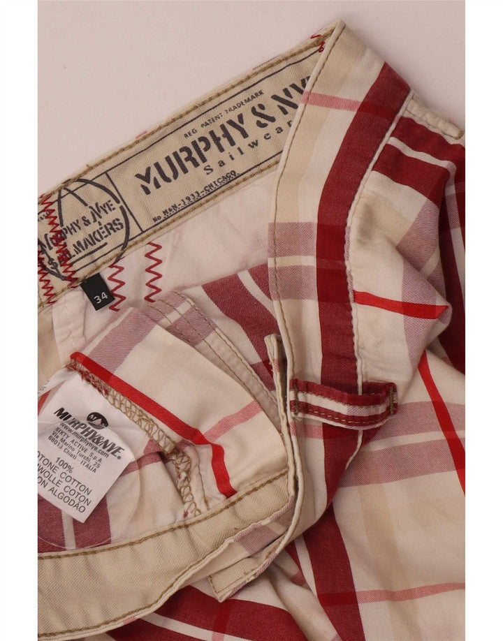 Murphy & Nye Pantalones cortos chinos para hombre W34 Algodón a cuadros rojos grandes