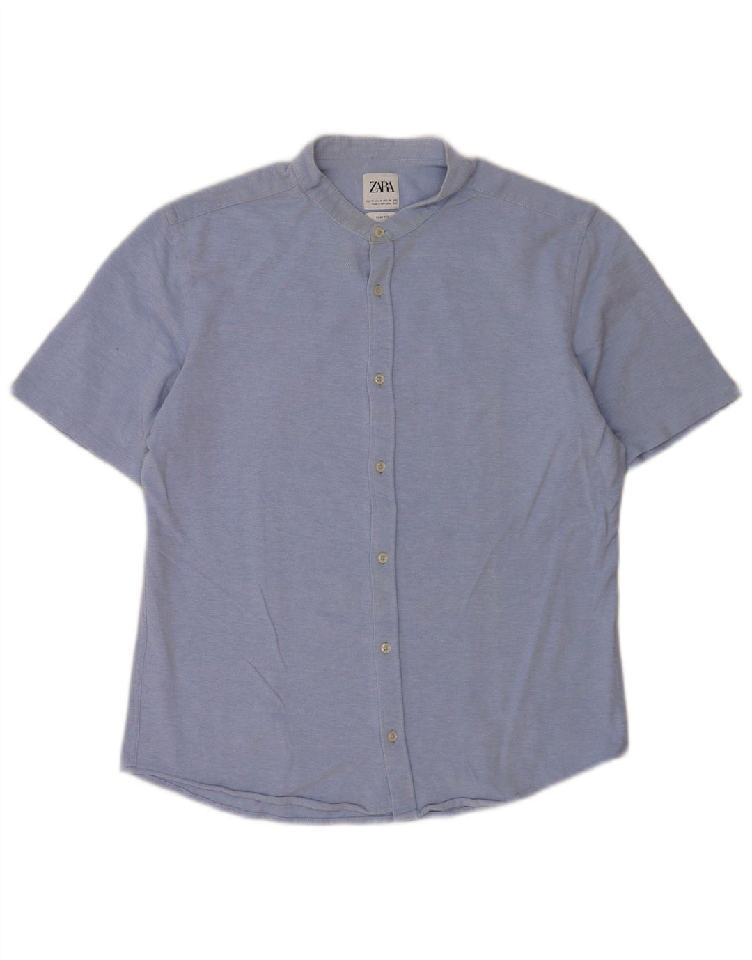 Zara Hombre Camisa Slim Fit Manga Corta Azul Medio