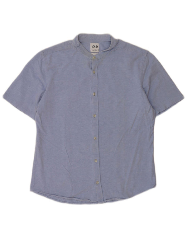 Zara Hombre Camisa Slim Fit Manga Corta Azul Medio