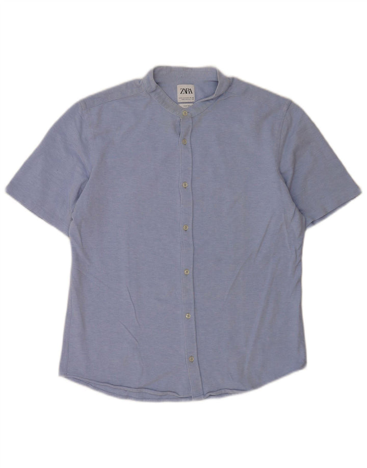 Zara Hombre Camisa Slim Fit Manga Corta Azul Medio