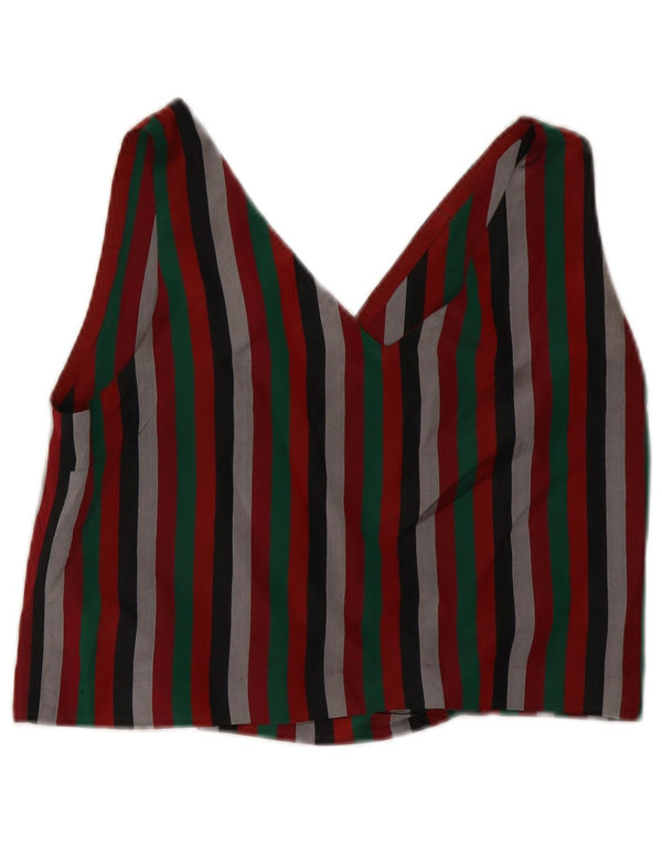VINTAGE Blusa de camisa corta para mujer Reino Unido 12 Rayas multicolores medianas