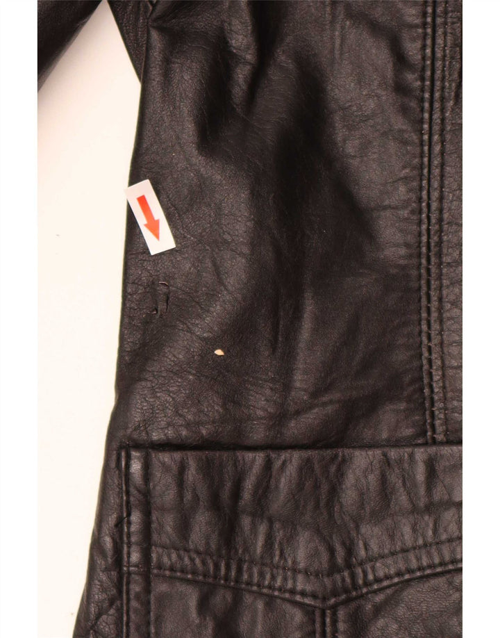 Vintage mujer 3 botones cuero Blazer chaqueta IT 44 medio negro