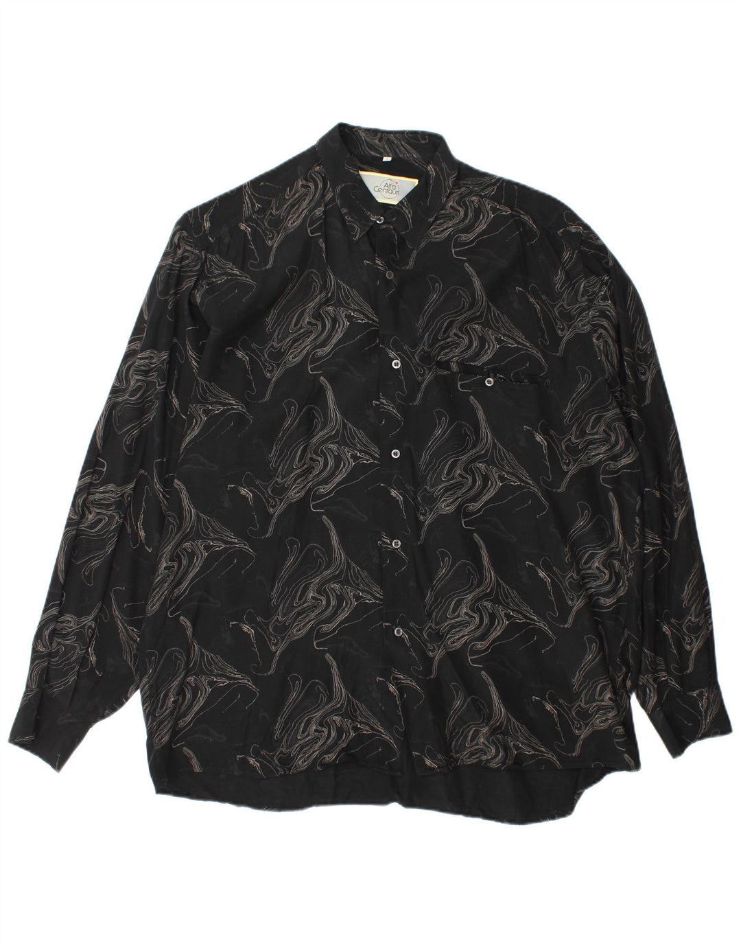 Camisa Vintage Hombre Patrón Abstracto XL Viscosa Negra